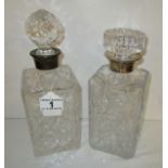 2 silver mounted glass decanters