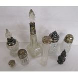 Collection of glass & silver top bottles etc