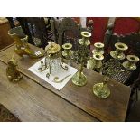 Collection of brass to include pair of candelabras