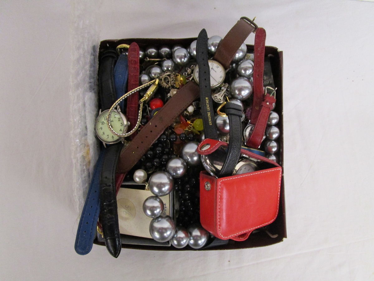 Box of costume jewellery to include watches etc