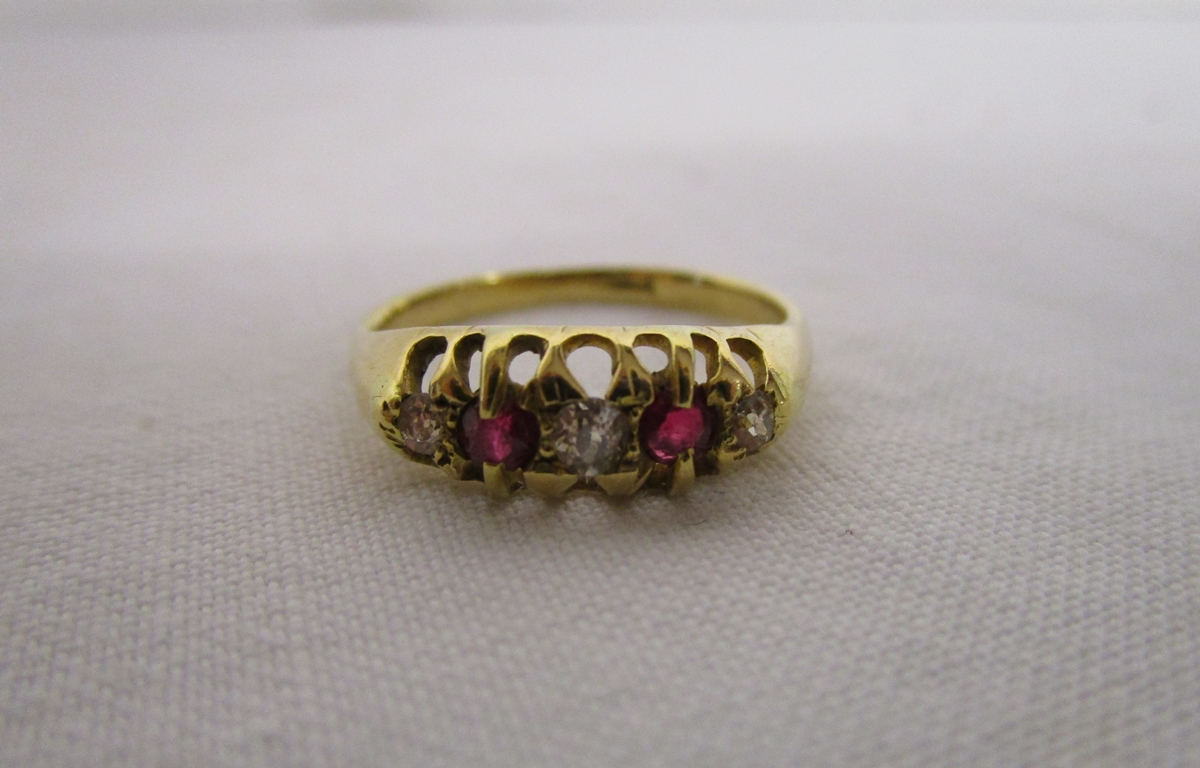 18 carat antique ruby and diamond set ring