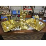 Pairs of brass candlesticks & 2 night stands