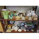 2 shelves of china to include Staffordshire pottery Falcon Ware 'Durability' bough-shaped jug with