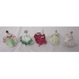 5 small Royal Doulton figurines - HN3216, HN3215, HN3218, HN3219 & HN3213