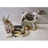 2 Royal Crown Derby cow & donkey paperweights