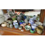 Shelf of studio pottery (20 pieces)