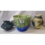 3 pieces of studio pottery - Clews Chameleon Ware, Candy Ware & Fieldings Mattatone