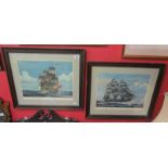 Pair of ship prints signed Richard Linton 1979