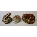 Royal Crown Derby hedgehog, frog & otter paperweights