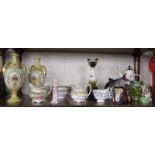 Shelf of ceramics to include pair of Crown Devon blush ivory vases