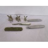 Collection of pocket knives etc to include unusual Solingen & silver bladed fruit knife etc