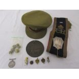 WWI Ephemera to include, medal, death plaque, hat, sash etc - T-36904 OVR. A Garland ASG