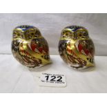 Pair of Royal Crown Derby owl paperweights