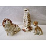 Royal Crown Derby meerkat, King Charles spaniel & leopard paperweights