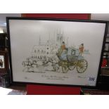 Signed print - The London Mail Coach leaving Worcester at the end of the 18C