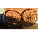 Large pair of metal wagon wheels