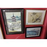 3 Japanese prints to include wood block