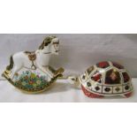 2 Royal Crown Derby rocking horse & tortoise paperweights