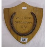 Grand National plaque - 'Well to Do' 1972