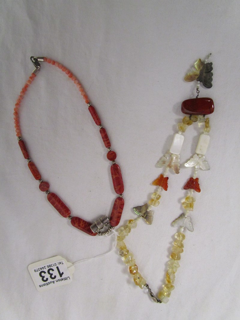 Silver, coral and gemstone necklaces