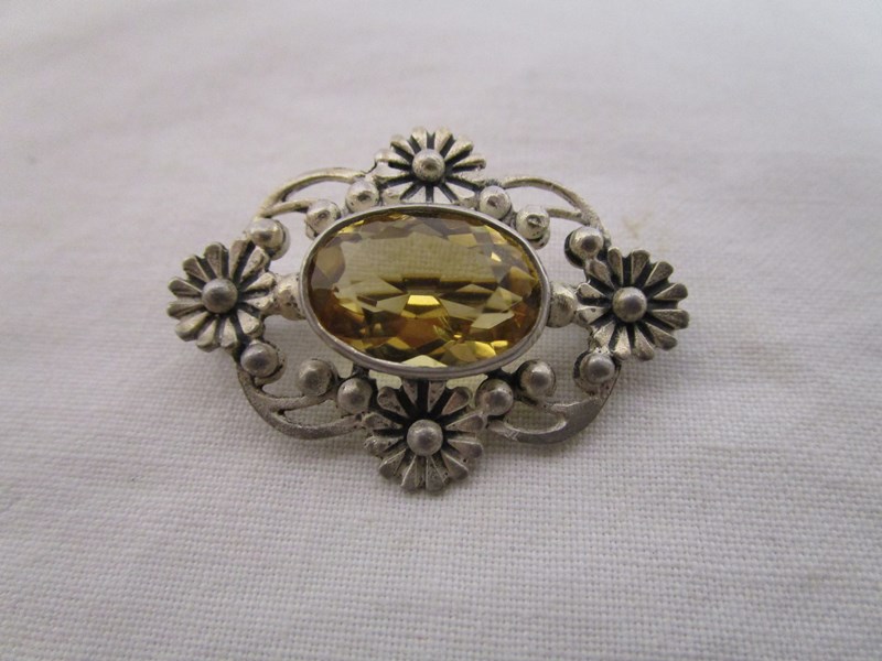 Antique silver citrine set brooch