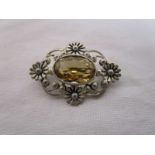 Antique silver citrine set brooch