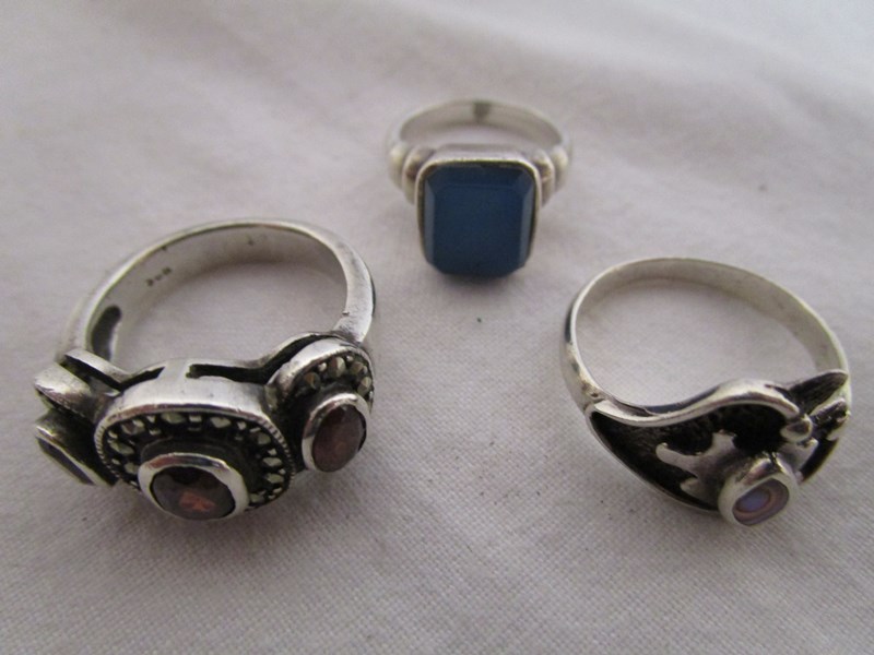 3 silver stone set rings