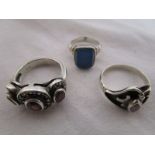 3 silver stone set rings