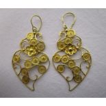 Yellow gold long floral earrings - Possibly 18ct, foreign hall mark