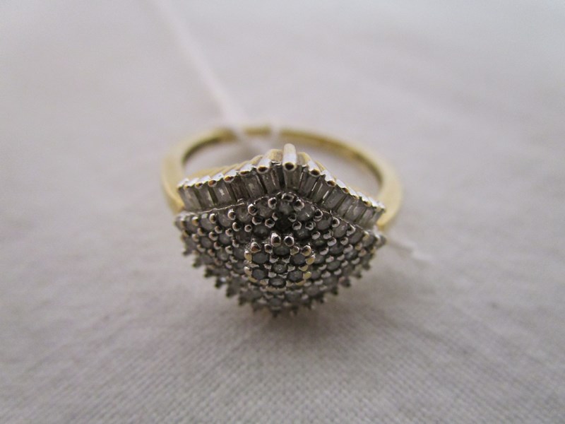 Gold baguette diamond cluster ring