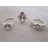 3 silver stone set rings