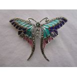 Silver & champlevé enamel stone set butterfly brooch
