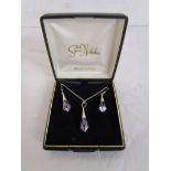 Silver & amethyst pendent with matching earrings