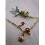 Gold chain with gold ladybirds and enamel fish