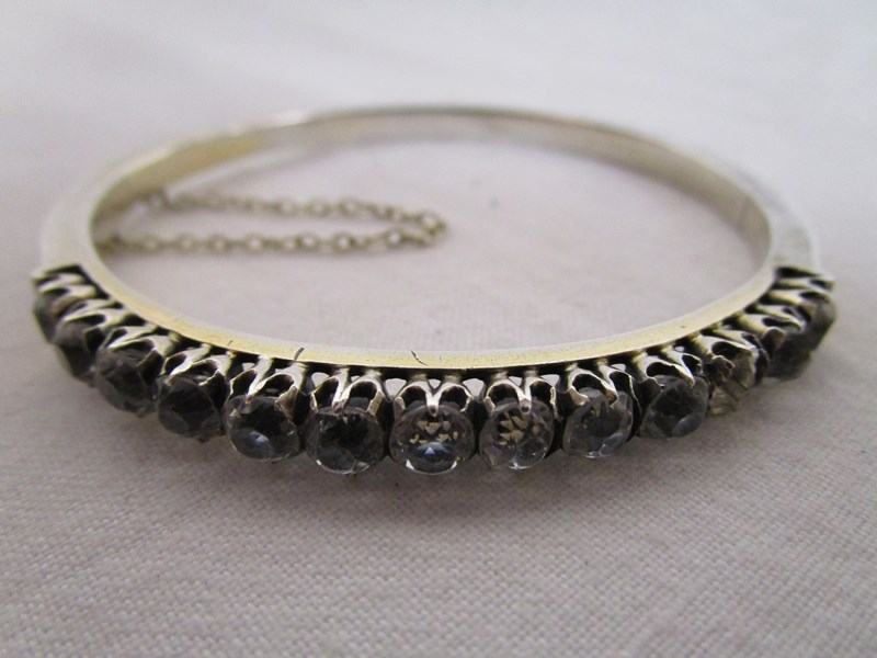 Silver and crystal set bangle