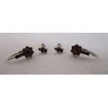 2 pairs Czech silver garnet earrings with leaver back & screw studs