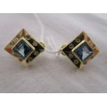 Pair of 14ct diamond & blue topaz earrings