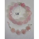Rose quartz necklace, bracelet and earrings