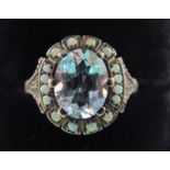 15ct gold blue topaz & diamond set ring