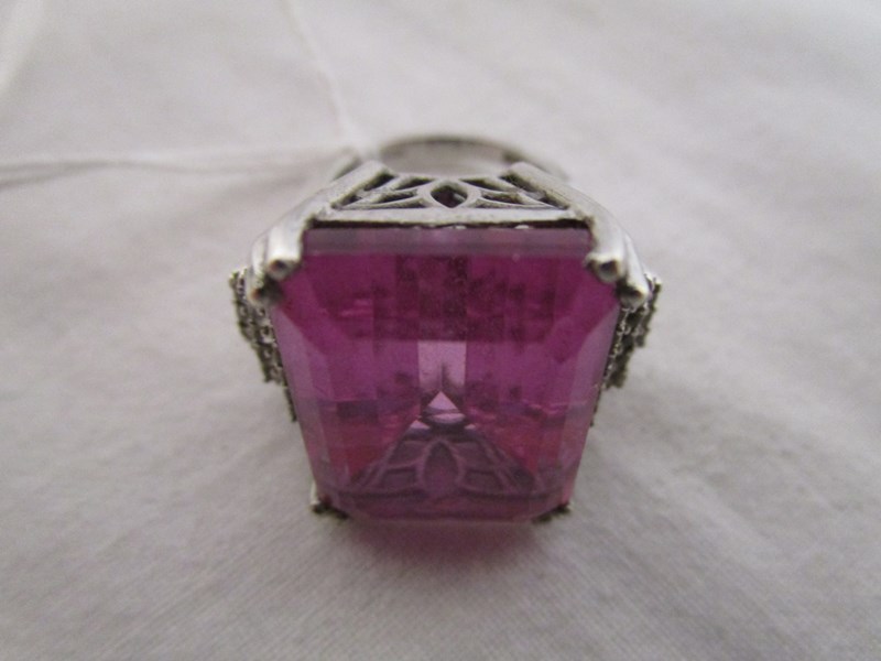 Large pink topaz silver ring