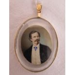 Antique gold cased glass locket with ivory portrait of gentleman