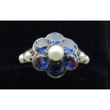 Gold sapphire & seed pearl cluster ring