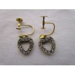 Pair of Victorian gold heart shaped stone set earrings