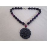 Purple jade, amethyst and silver necklace