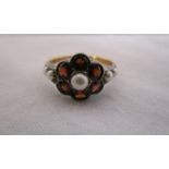 15ct gold garnet & seed pearl cluster ring