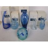 Collection of 5 boxed Caithness vases & large paperweight