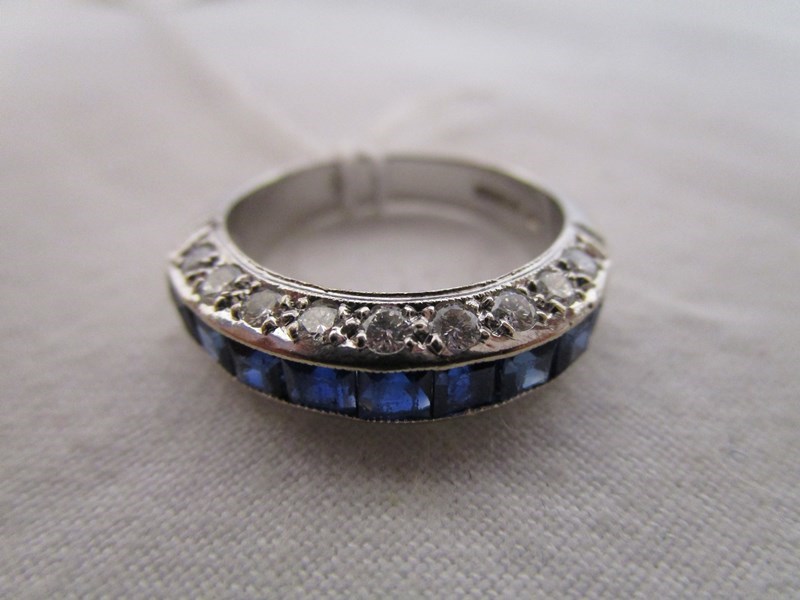 18ct white gold baguette sapphire and diamond half hoop ring