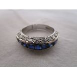 18ct white gold baguette sapphire and diamond half hoop ring