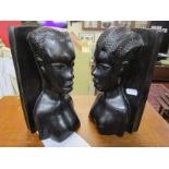 2 African carved book ends