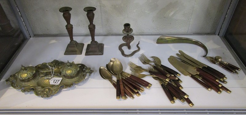 Shelf of brass to include flatware